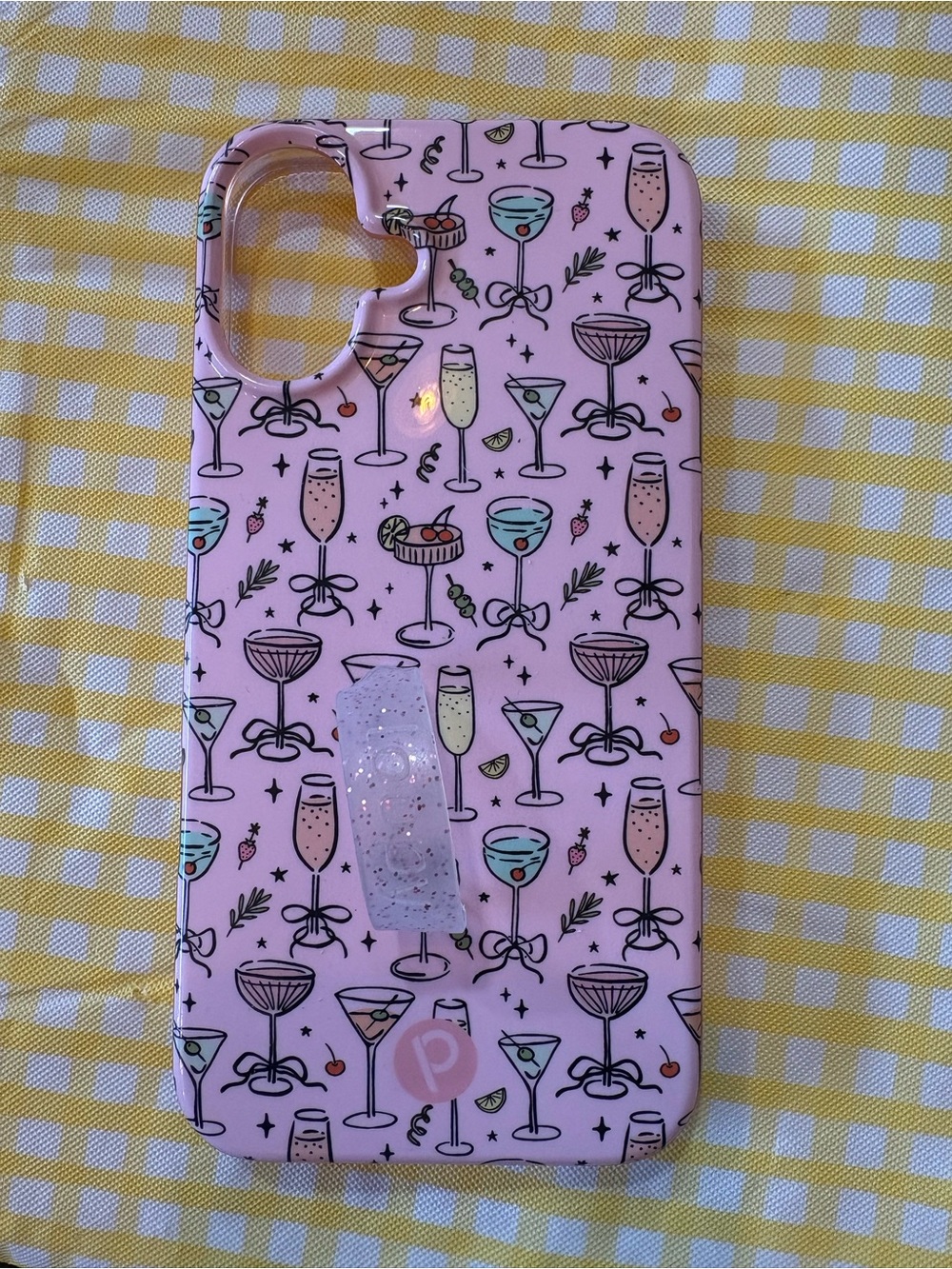 Loopy Case Pink Cocktail Glasses Phone Case with Clear Glitter Grip